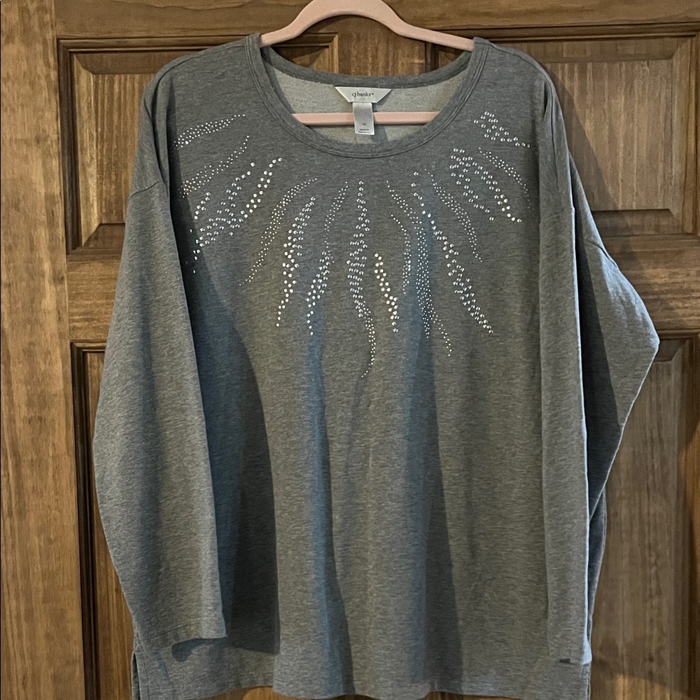 CJ Banks Gray Blouse with Silver Accents